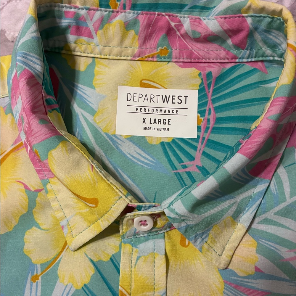 Departwest Performance Men's Tropical Button-Down Shirt - Aqua/Multi